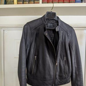 GAP Black Leather Zip Up Biker Jacket